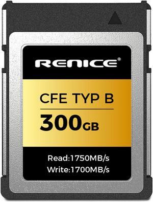 RENICE CFexpress Type B 300GB High-Speed Memory Card,Up to 1750MB/s Read, 12K Video, Flash PCIe Gen3.0x2 NVMe 1.3 Ultra Low Power Consumption