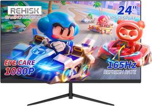 ReHisk 24 inch Monitor FHD 1080P IPS Gaming Monitor with 165Hz, HDMI VGA Ports VESA Compatible, Tilt Adjustable, Borderless Design, Multi-Screen Capability, AMD FreeSync, Build-in Speakers