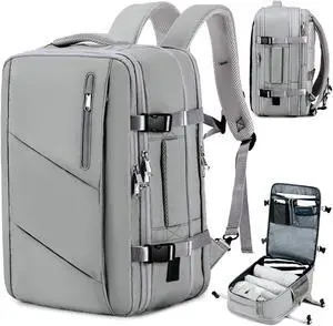Victoriatourist Carry on Travel Backpack for Men Women, Extra Large 40L Flight Approved Expandable Suitcase With USB/Type-C Charging Port, Water Resistant Luggage Daypack Business Weekender Bag, Grey