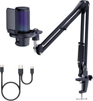 FEELWORLD VM1 Gaming PC USB Microphone Condenser Mic with Noise Cancellation Mute RGB Light, Computer Accessories for Gamer YouTube Twitch Podcast Streaming Recording Online Chat PS4 PS5