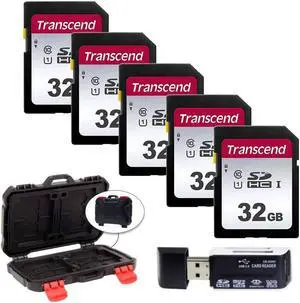 5 Transcend TS32GSDC300S 32GB UHS-I U1 SD Memory Cards + Memory Card Case + CardReader Flash Memory