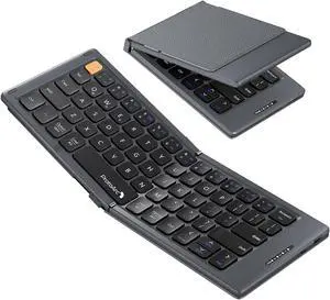 ProtoArc Foldable Compact Keyboard, XK04 Portable Bluetooth Keyboard with PU Leather Cover, Pocket-Sized Wireless Travel Keyboards for iPad, iPhone, Smartphone, Tablet and Laptop- Gray