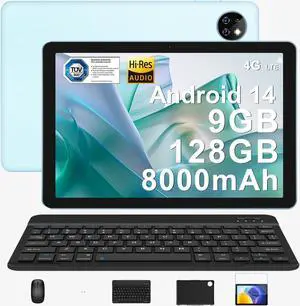 DOOGEE T10W Tablet with Keyboard,4G LTE Tablet,8000mAh Battery,128GB/1TB TF,Quad Core,Dual Camera,2.4G/5G WiFi,Keyboard and Mouse-Blue