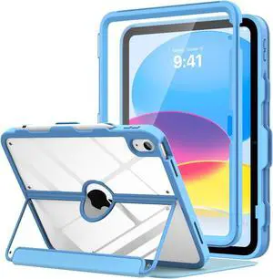 MoKo for iPad 11-inch (A16) 11th Generation Case 2025/ iPad 10th Generation Case with Pencil Holder 2022 10.9 inch, Built-in Screen Protector Clear Back, Multi Angle Viewing Stand, Sunny Sky Blue