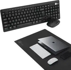 SIIG Extra Large Black Vegan Leather Desk Mat and Wireless Keyboard & Mouse Combo