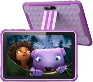 PRITOM Android 13, 10 inch Kids Tablet, Parental Control, 6000mAh, Quad Core Processor, 2GB RAM, 64GB ROM, HD IPS Touch Screen, Google Play, YouTube, Kids-Tablet Case (Purple)