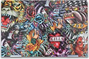 Carbon Fiber Laptop Skin Compatible with HP Envy x360 14 (2023) - Old School Tattoo - Premium 3M Vinyl Protective Wrap Decal Cover - Easy to Apply | Crafted in The USA by MightySkins