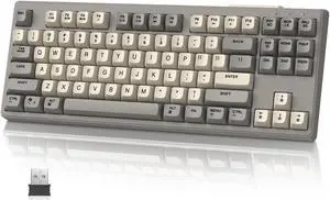 FELICON M87 Wireless Keyboard, Dual Mode Bluetooth/2.4Ghz, 87 Keys TKL Rainbow Backlit, PBT Round Kecaps, 4000mAh Rechargeable Mute Membrane Keyboard for MAC/Win - Cheese