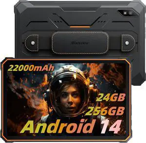 Blackview 2.4k 10.36 inch Rugged Tablet, 22000mAh Octa-core Tablet, 24GB(8+16) RAM+256GB ROM+1TB Expand Android 14 Tablet, 48MP+16MP Camera Waterproof Tablet, 4G LTE/5G WiFi, BT 5.0/OTG/GPS-Orange