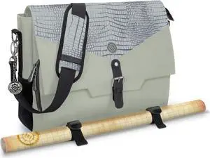 ENHANCE Collector's Edition RPG Player's Essentials DnD Bag - Dragon Hide Exterior Messenger Bag Fits 2-4 Books, Binders, Dice & Accessories, with 17 inch Laptop Slot, Battlemap Straps (Dragon Silver)