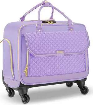 Arcoyard Rolling Teacher Bag, Briefcase for Women with 4 Spinner Wheels, Roller Laptop Bag for Work with Leather Handle, Womens Travel Carry On, TSA Friendly Design, Purple