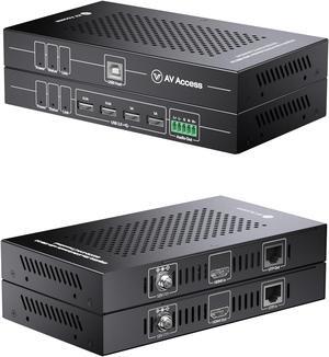 AV Access HDMI USB KVM Extender, 50m/164ft 4K 60Hz Over Cat5e/6/6a/7, Support 2K@144Hz, 1080P@240Hz, 4 Ports USB2.0, HDCP2.2, No USB&Video Signal Loss and Latency, POC, Independent EDID Management