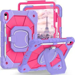 Auizotl Case for iPad (A16) 11th Gen 11 Inch (2025) /iPad 10th Gen 10.9 Inch (2022) with Screen Protector/Rotating Stand/Pencil Holder,Military Grade Shockproof i Pad Case 10th Generation,Purple Pink
