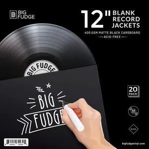 BIG FUDGE Pro Blank Album Jackets - 12 Inch x Black - 20 Vinyl Record Covers (400gsm) - Album Cover for Records with Inner Sleeves and Outer Sleeves