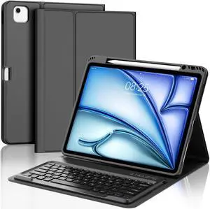 iPad Air 13 inch Case Keyboard (M3 2025 / M2 2024), Detachable Bluetooth Keyboard, Auto Sleep/Wake, Long Battery Life, Slim Cover with Pencil Holder for iPad 12.9 6th/5th/4th/3rd (2022-2018) Black