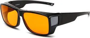 CAXMAN 99.9% Blue Light Blocking Glasses Sleep Glasses Orange Tinted Lens for Good Sleep Fit Over Glasses Fully Covered Your Eyes Black