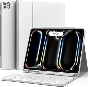 CHESONA iPad Pro 13 Case with Detachable Keyboard, Pencil Holder, Multi-Angles, Wireless Folio Case for iPad Pro 13'' White