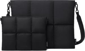 Comfyable Puffy Laptop Sleeve 13 Inch 14 Inch, Quilted Puffer Pillow Case with Strap Compatible for MacBook Air 13 M3 2024", MacBook Pro 13 Inch 14 Inch, Sleeve & Organizer Bundle, Black