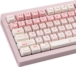 COOMICKEY Cute Cat Keycaps - Pink & White PBT Keycaps, Mao Profile, 134 Keys, Dye-Sublimation Compatible with 60%, 75%, 96%, 100% Cherry & Gateron MX Switches Mechanical Gaming Keyboard