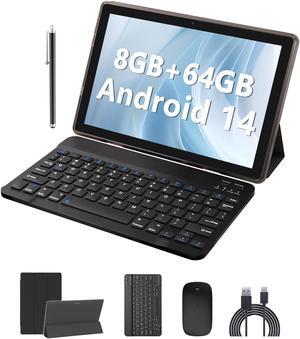 Android 14 Tablet 10 Inch, 2 in 1 Tablets with Keyboard/ Mouse/ Case/ Stylus, 8GB RAM+64GB ROM/1TB Expand Tablet, 1.8Ghz Quad-core Processor, 1280*800 HD Touch Screen, 8MP Camera, 5G WIFI 6 Tablet