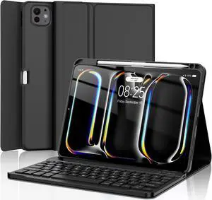 D DINGRICH Keyboard Case for iPad Pro 11-inch (M4) 2024, Smart Folio Cover with Pencil Holder, Rechargeable, Magnetic Wireless Keyboard for iPad Pro 11, Only Compatible with Model A2836/A2837/A3006