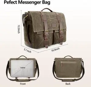 densata Messenger Bag for Men,13-14 Inch Laptop Bag, Vintage Water-resistant Waxed Canvas Satchel Bags, Leather Briefcase for School Work Travel (Vintage Grey)