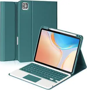 Eisuiyi Keyboard Case for iPad Pro 11" M4 2024, Detachable Touchpad BT Keyboard, Magentic Protective Cover with Pencil Holder, Full Protection, Dark Green