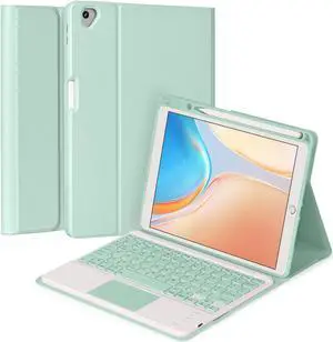 Eisuiyi Keyboard Case for iPad 10.2" 7th/8th/9th gen, Compatible with iPad Air3/Pro10.5, Detachable Touchpad BT Keyboard, Magentic Protective Cover with Pencil Holder, Mint Green