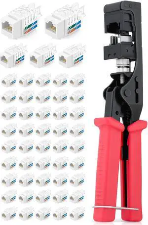 Everest Media Solutions Bundle  2 Items: 45Term - Speed Termination Tool + 50 Pack of RJ45 CAT6A UTP Keystone Jacks - White