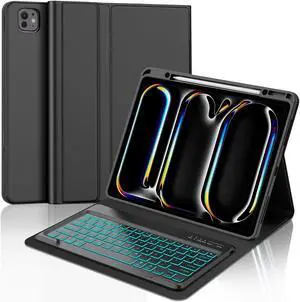 FARYODI for iPad Pro 13 Inch Case 2024 with Keyboard, 7 Color Backlit Magnetic Detachable Wireless Keyboard, Precise Cutouts Case Folio Case with Pencil Holder for iPad Pro 13'', Black