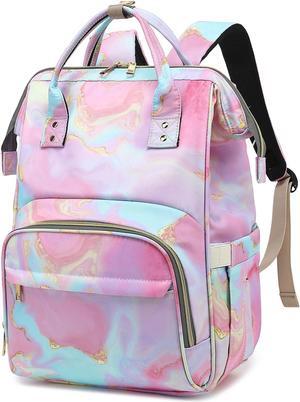 Fuyicat Marble Insulated Lunch Laptop Backpack Backpack for Women, Girls School Backpack College Bookbags Picnic Cooler Backpack (Pink)