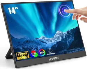 HGFRTEE Portable Monitor Touchscreen 14", 1920x1080 60Hz USB-C & HD External Display for Laptop/Mac/Gaming/Office, VESA Mountable Travel Monitor with Built-in Speakers-14 Inch