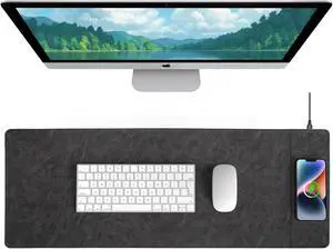 Magnetic Wireless Charging Desk Mat, 31"x11.7" Large Mouse Pad with Ultra-Smooth Surface, Microfiber Leather Office Mouse Mat, Waterproof Extended Computer Keyboard Desk Mat for Office & Home, Laptop
