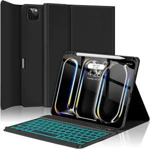 HOTLIFE for iPad Pro 11 Inch (M4) 2024 Case with Keyboard, Magnetic Detachable - 7 Color Backlit Keyboard Case for iPad Pro 11 (M4),Wireless Folio Keyboard Case with Pencil Holder (Black)