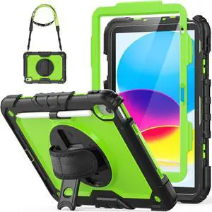 HXCASEAC Case for iPad (A16) 11th/10th Generation 2025/2022, with Pencil Holder, Screen Protector, Hand Strap, Heavy Duty Protective for iPad 10 Case/ 11-inch A2696/A2757/A2777/A3354/A3355, Green