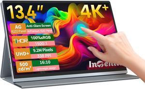 Intehill 4K Portable Monitor, 13.4 Inch Touchscreen 3840 * 2400 IGZO Anti-Glare Portable Monitor 4K, 10-Point Multi-Touch, HDR, sRGB 100%, Built-in Speakers,Dual USB-C HDMI for Laptop Mac Phone Ps5.