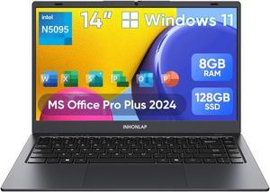 INHONLAP Laptop Computer, 14 Inch Laptop 8GB RAM 128GB SSD Laptops, Quad-Core N5095 Processor, Up to 2.9 GHz, Win11 Pro, Office Pro Plus 2024, WiFi 5, BT 5.0, Webcam, Long Lasting Battery, Black