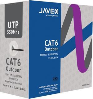 JAVEX CAT6 UTP Outdoor(1000 Feet), 550Mhz, 23AWG, CCA Ethernet Bulk Cable, Easy-Pull Box, 305m, Black