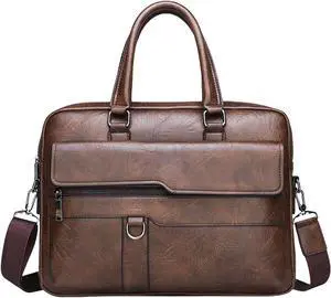 JINGTIANCD leather Laptop Bag for Men 16 inch Laptop Briefcase Waterproof,Computer Handbags Shoulder Crossbody Bag Business (Brown)