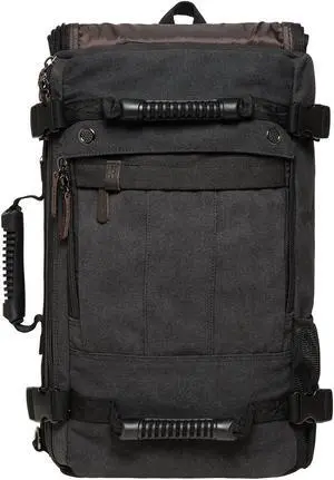 KAUKKO Canvas Travel Backpack Multi-Functional Bag Fits 17" Laptop, Large Capacity Hiking Backpack, Outdoor Casual Daypack BLACK,23.8L