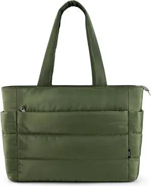 KALIDI Quilted Tote Bag, Carryall Puffer Messenger Laptop Bag Padded Shoulder Large Anti Splash Zipper Casual Work Gym Women, Army Green
