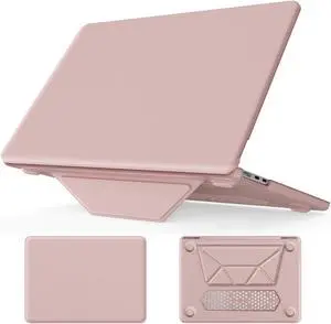 KEROM Stand Case for MacBook Air 13 inch 2025-2022 M4 M3 M2 A3240 A3113 A2681, MacBook Air M4 13 inch Case, PU Leather Hard Shell with Foldable Stand & Keyboard Cover for Mac Air 13.6 inch, Pink