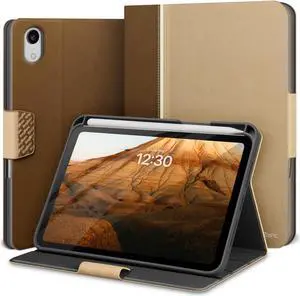 KingBlanc for iPad mini 7 (A17 Pro) Case, iPad mini 7th/6th Generation Case (2024/2021 8.3-inch) with Pencil Holder, PU Leather Stand Cover, Auto Sleep/Wake, Multi-Angle for Viewing/Typing, Beige