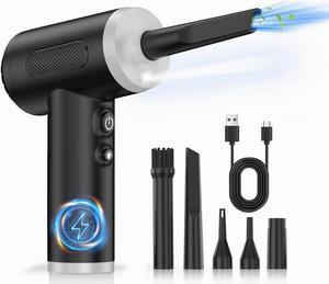 Compressed Air Duster, 100000RPM Handheld Car Air Blower& Pump, 3 Gear Adjustable Electric Air Duster/Mini PC Cleaner, Rechargeable Keyboard Duster with LED Light-8 Kits Air Blower for Computer