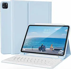 KVTVOU Keyboard Case for iPad Pro 11 Inch 4th Generation/Pro 3rd Gen/Pro 2nd Gen with Pencil Holder, Folio Detachable Wireless Bluetooth Keyboard & Flip Stand Case for iPad Pro 11 Inch, Sky Blue