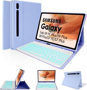 LAMA Backlit Keyboard Case for Samsung Galaxy 12.4 inch S9 FE Plus/S9 Plus/S8 Plus/S7 FE/S7 Plus, S9+ Case with Keyboard & S Pen Holder, Detachable Keyboard with Slim Cover for Samsung 12.4'', PL