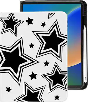 Cute Kawaii Y2K Star for iPad Pro 11 Inch Case 4th/3rd/2nd Generation 2022/2021/2020 with Pencil Holder, Auto Sleep/Wake and Multiple Viewing Angles, White Leather Soft TPU Back Cover