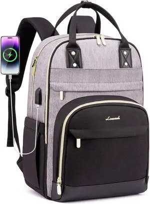 LOVEVOOK Backpack for Women,Laptop Backpack Women,Fits 18 Inch Laptop Bag,Fashion Travel Work Anti-theft Bag,Waterproof Business Computer College Teacher Backpack Purse Daypack, Grey-Black-Balck