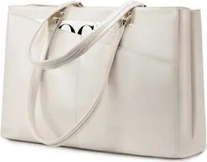 LOVEVOOK Laptop Bag for Women 15.6 Inch Tote Bags Waterproof Computer Briefcase for Teacher Business Office Work Bag,Beige