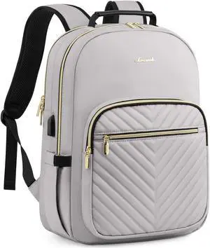LOVEVOOK Laptop Backpack Purse for Women, Work Travel Computer Bags, College School Backpack for Student Girl, Quilted Casual Daypack with USB Port, Fit 15.6 Inch Laptop, Grey